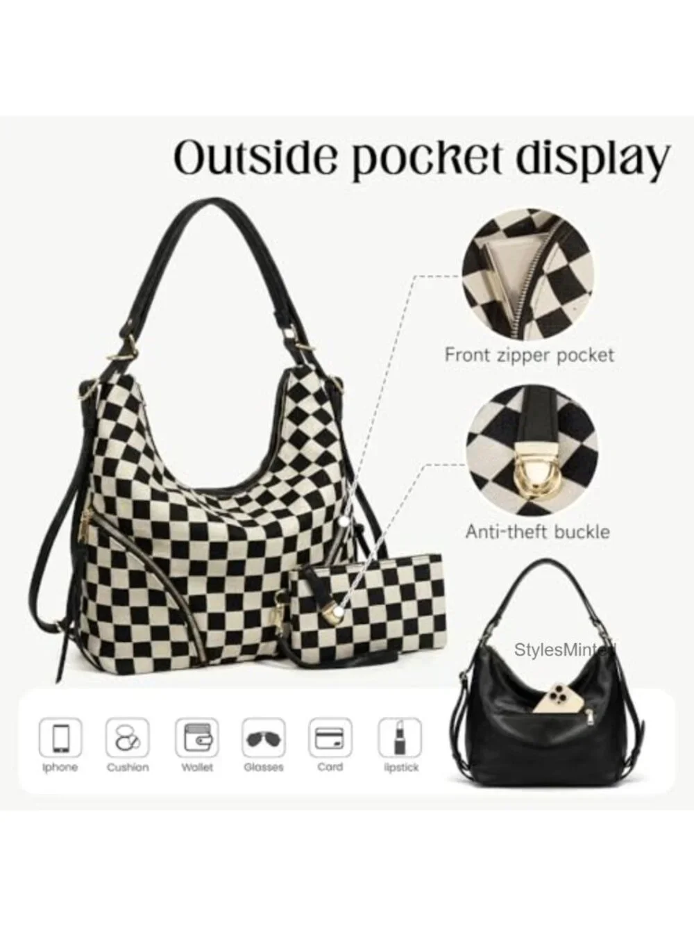 PU Leather Hobo Bag - 3-in-1 Convertible Crossbody Backpack Shoulder Bag with